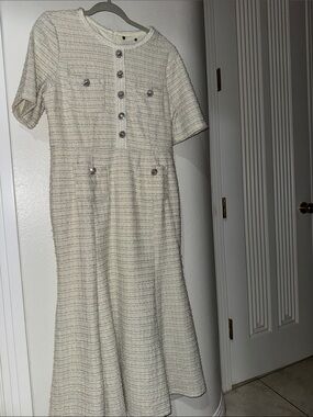 Designer Elegant Cream tweed Dress